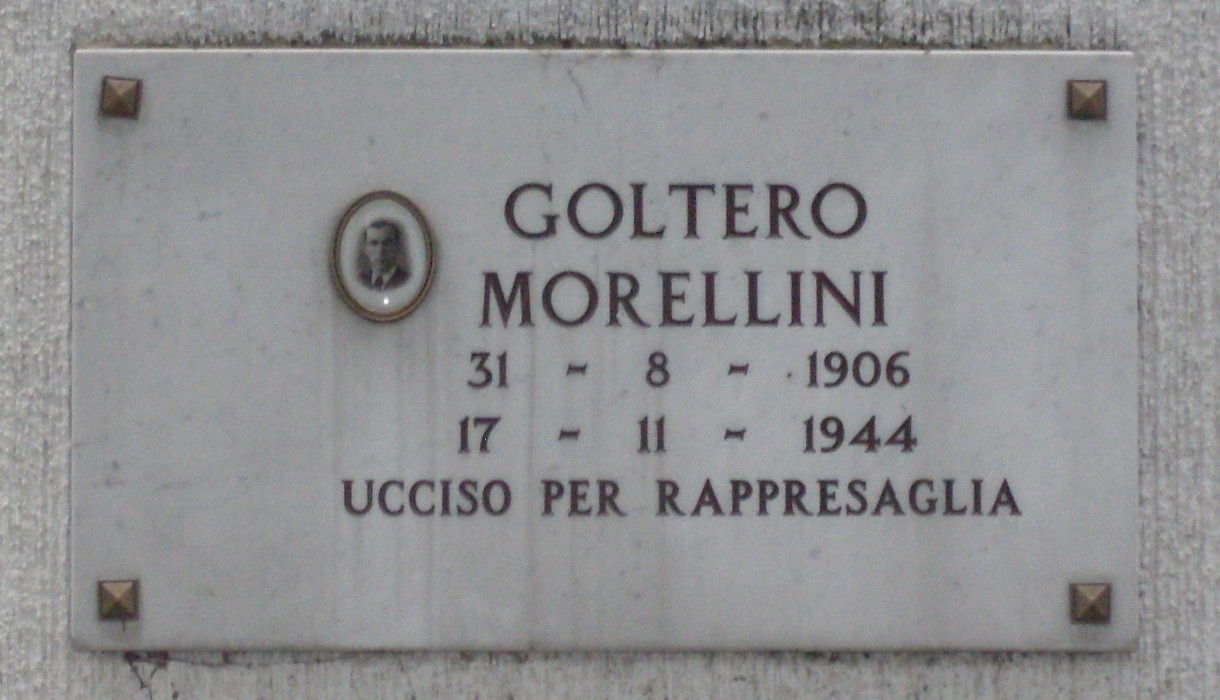 Lapide commemorativa in memoria di Goltero Morellini, ucciso per rappresaglia nel 1944.
