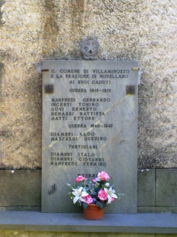 Cippo commemorativo ai caduti di Novellano, dedicato ai soldati delle guerre mondiali e ai partigiani.