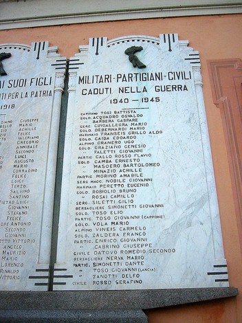 Lapide commemorativa ai caduti di Mongrando, onore a militari e civili della guerra 1940-1945.