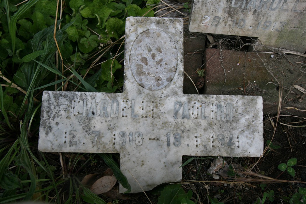 Croce in marmo del Tabernacolo di Marina di Vecchiano, immersa nel verde.