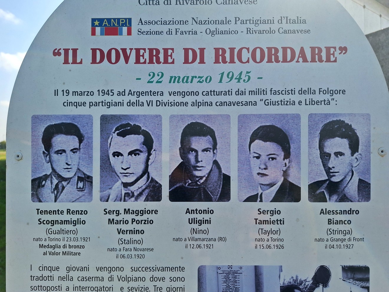 Pannello a ricordo dell'eccidio di Argentera, Comune di Rivarolo Canavese (TO), foto 1