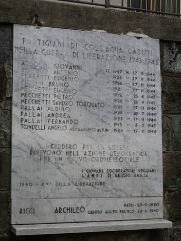 Lapide commemorativa ai Caduti Partigiani di Collagna nella Guerra di Liberazione 1943-1945.