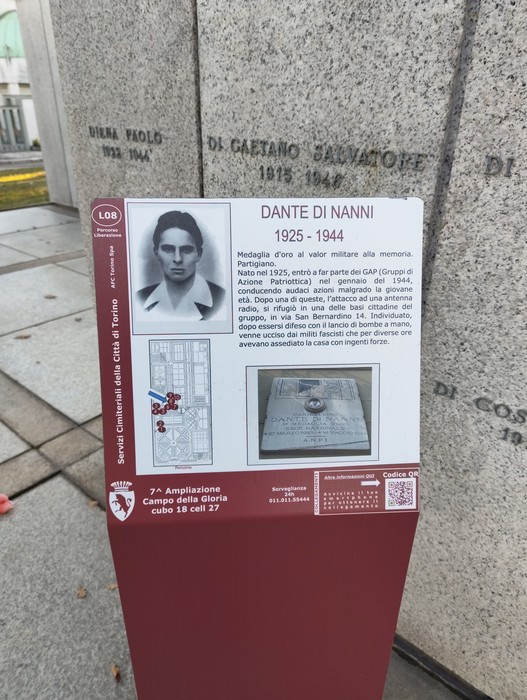 Immagine del "Campo della Gloria" con info commemorativa su Dante Di Nanni, medaglia d'oro al valor militare.