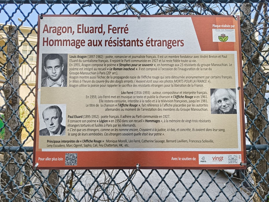 Targa commemorativa dedicata al Gruppo Manouchian e ai resistenti stranieri in Francia.
