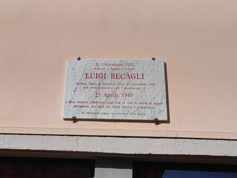 Lapide commemorativa di Luigi Becagli, caduto per la libertà il 23 aprile 1945 a Riva Suzza.
