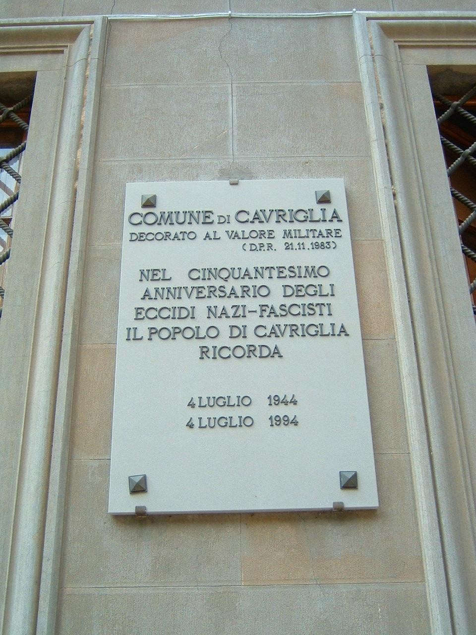 Lapide commemorativa del cinquantesimo anniversario degli eccessi nazifascisti a Cavriglia.