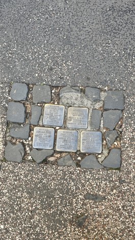 Pietre d'inciampo dedicate alla famiglia Coen - Finzi, collocate a terra in un contesto urbano.