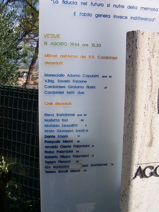 Monumento commemorativo ai caduti del 18 Agosto 1944, onore ai militari e civili vittime dell'evento tragico.