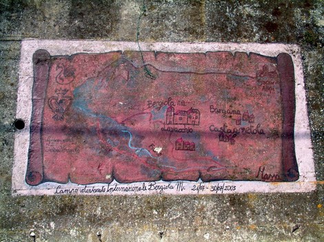 Mappa artistica del Parco della Resistenza del Monte Brugiana, con indicazioni sui luoghi di interesse.