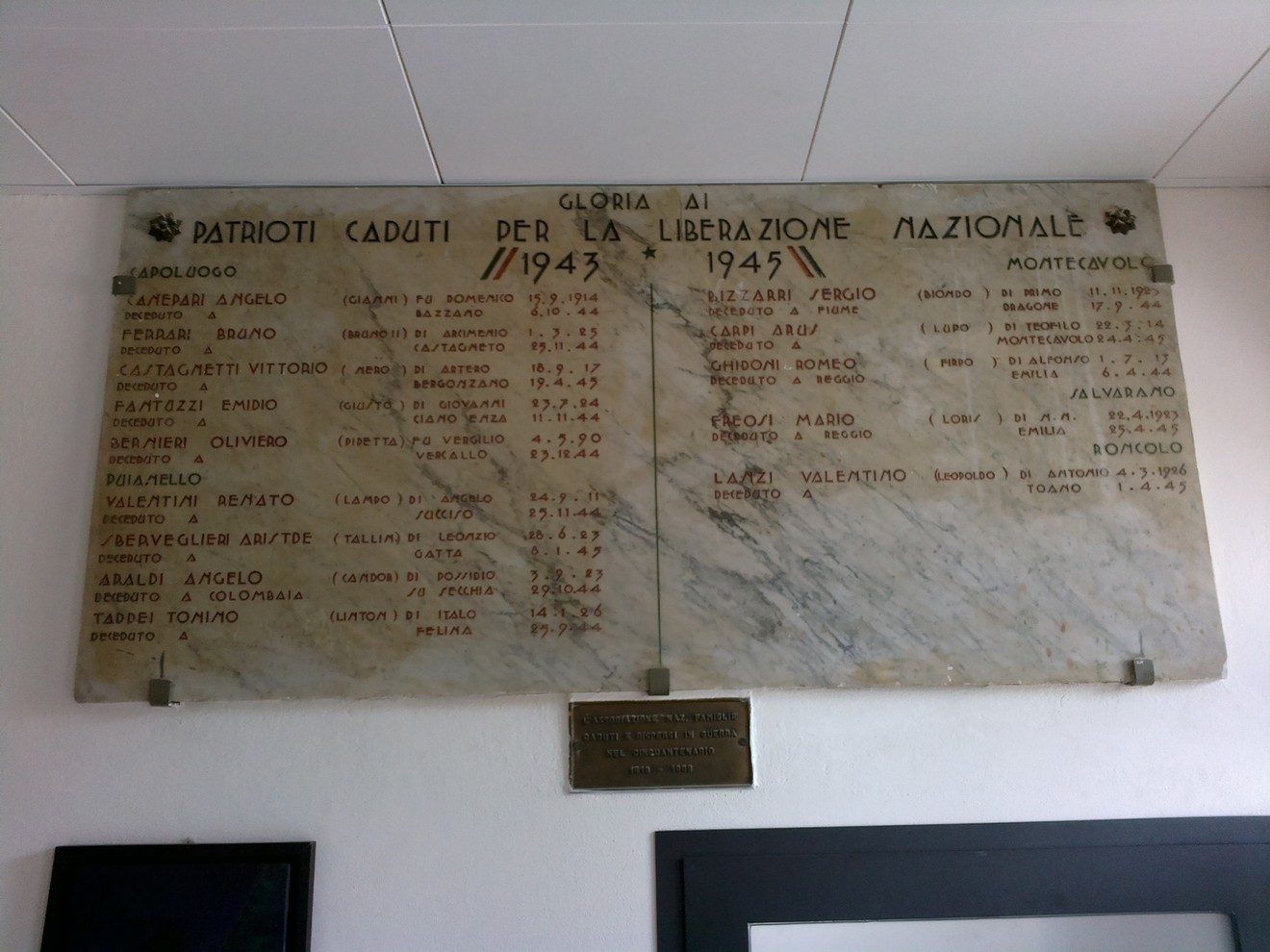Monumento ai Caduti per la Liberazione, onore ai patrioti che hanno sacrificato la vita nel 1943-1945.