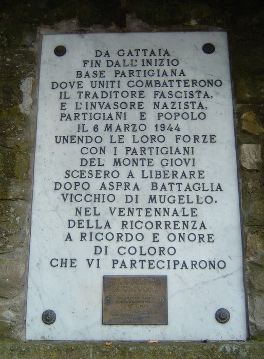 Lapide commemorativa di Gattaia, dedicata ai partigiani e alla liberazione di Vicchio di Mugello nel 1944.