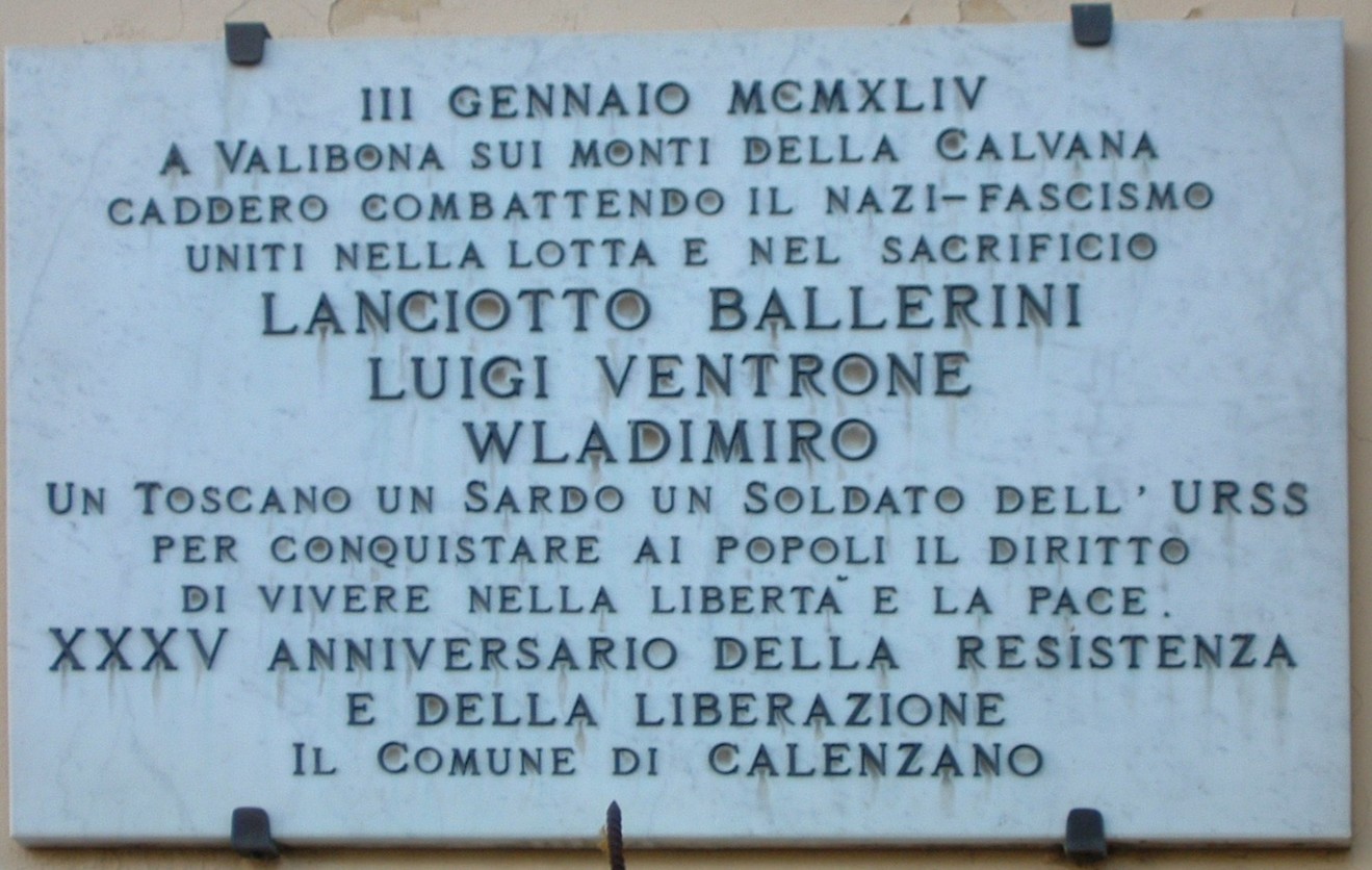 Lapide commemorativa a Valibona in onore dei caduti contro il nazifascismo e per la libertà.