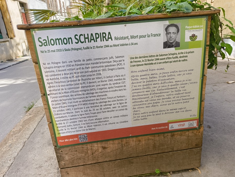 Targa commemorativa dedicata a Salomon Schapira, resistente e martire della Francia.