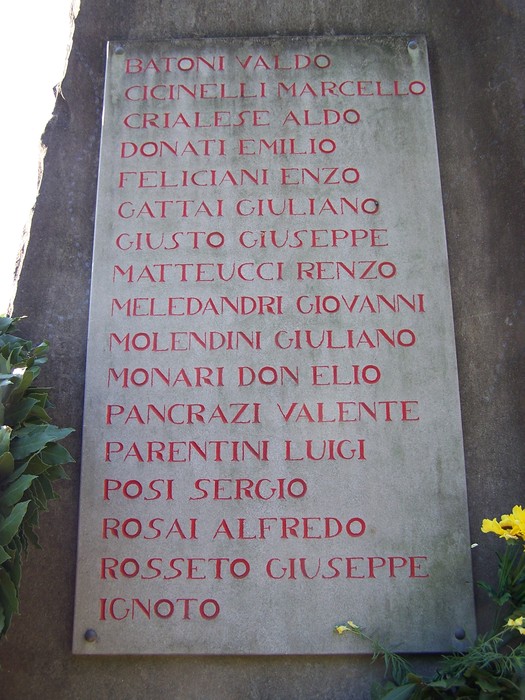Monumento ai fucilati delle Cascine, commemorazione delle vittime della guerra con nomi sul basamento.