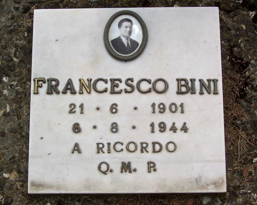 Targa commemorativa di Francesco Bini nel sacrario del cimitero di Badia a Settimo.