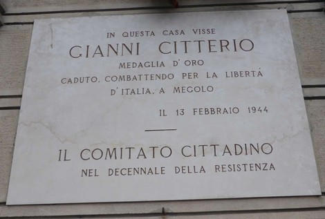 Lapide commemorativa di Gianni Citterio, medaglia d'oro, caduto per la libertà d'Italia a Megolo.