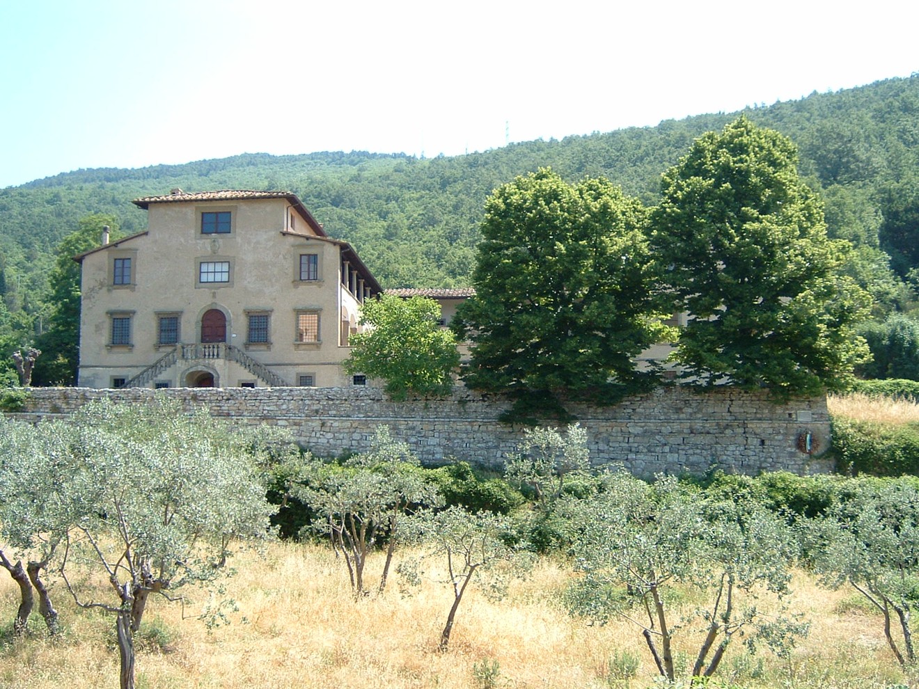 Villa di Carmignanello circondata da alberi e naturali panorami, testimonianza storica immersa nel verde.