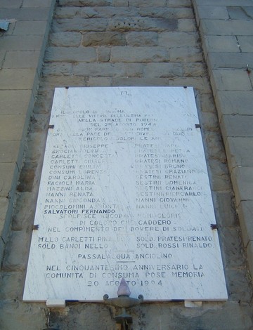 Lapide commemorativa della chiesa della Consuma, dedicata alla comunità e ai suoi membri.