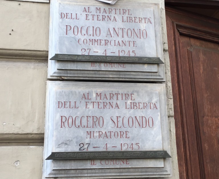 Lapidi commemorative dedicate ai martiri Poggio Antonio e Roggero Secondo, in memoria della libertà.