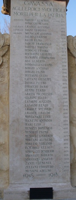 Monumento ai Caduti di Gavassa, dedicato ai sacrifici dei cittadini nella Grande Guerra.