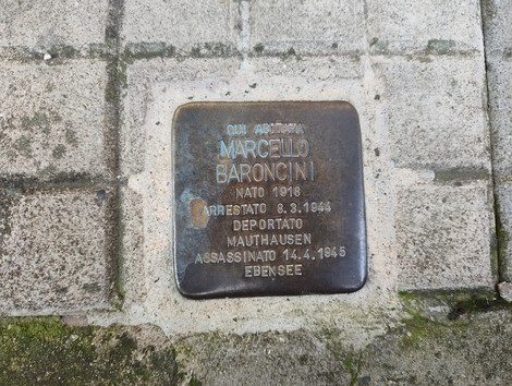 Pietra d'inciampo dedicata a Marcello Baroncini, nato nel 1918 e vittima della deportazione nel 1944.