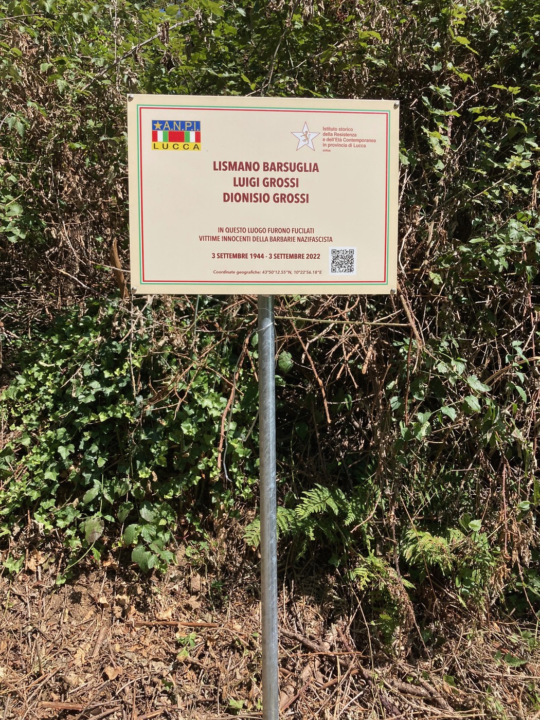 Targa commemorativa dedicata a Lismano Barsuglia e ai fratelli Luigi e Dionisio Grossi.