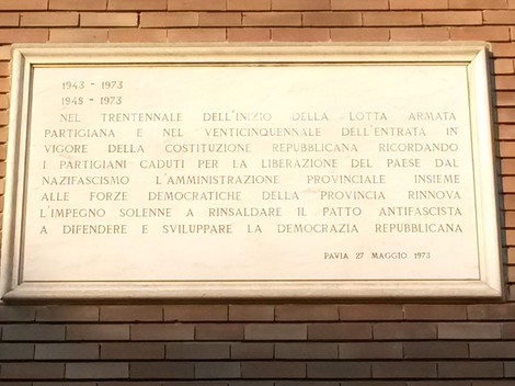 Lapide commemorativa del trentennale dell'inizio della lotta armata a Pavia, 1973.