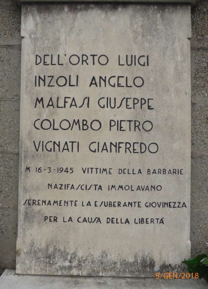 Lapide commemorativa in memoria di Luigi Dell'Orto e altri, vittime delle atrocità nazifasciste.