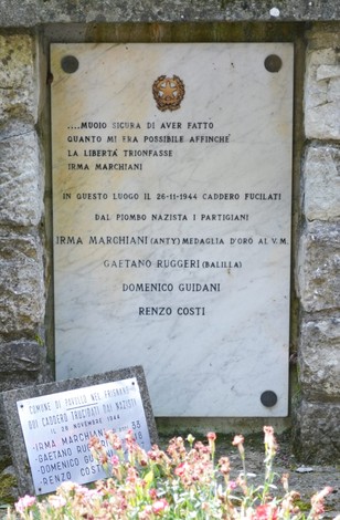 Lapide in memoria di Irma Marchiani, Gaetano Ruggeri, Domenico Guidani e Renzo Costi, fucilati dai nazisti.