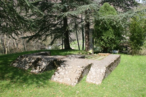 Resti del Monumento a Borri, immersi nel verde, tra alberi e natura. Un richiamo alla memoria storica della zona.