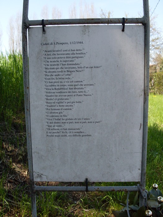 Monumento ai Caduti partigiani di San Prospero, dedicato ai valorosi combattenti della libertà e della giustizia.