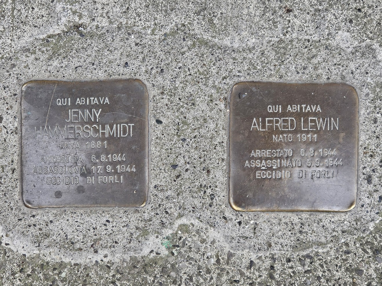 Pietre d'inciampo commemorative per Jenny Hammerschmidt e Alfred Lewin, martiri della Seconda Guerra Mondiale.