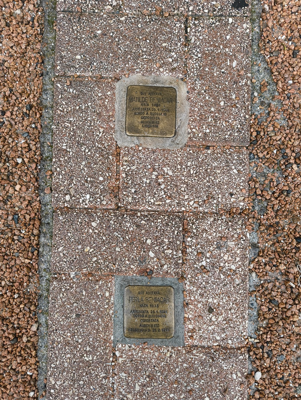 Pietre d'inciampo commemorative dedicate a vittime della persecuzione nazista. Memoria e rispetto per la storia.