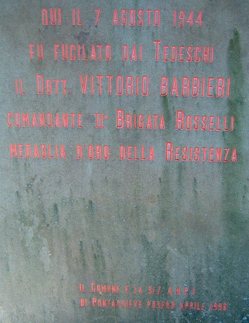 Cippo commemorativo dedicato a Vittorio Barbieri, ucciso dai tedeschi il 7 agosto 1944, comandante della Brigata Rosselli.