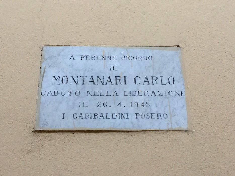Lapide commemorativa in memoria di Montanari Carlo, caduto nella liberazione il 26 aprile 1945.