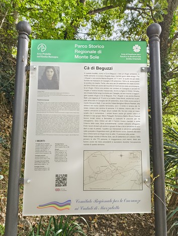 Monumento commemorativo per le vittime di Ca' di Beguzzi, immerso nella natura del Parco Storico di Monte Sole.