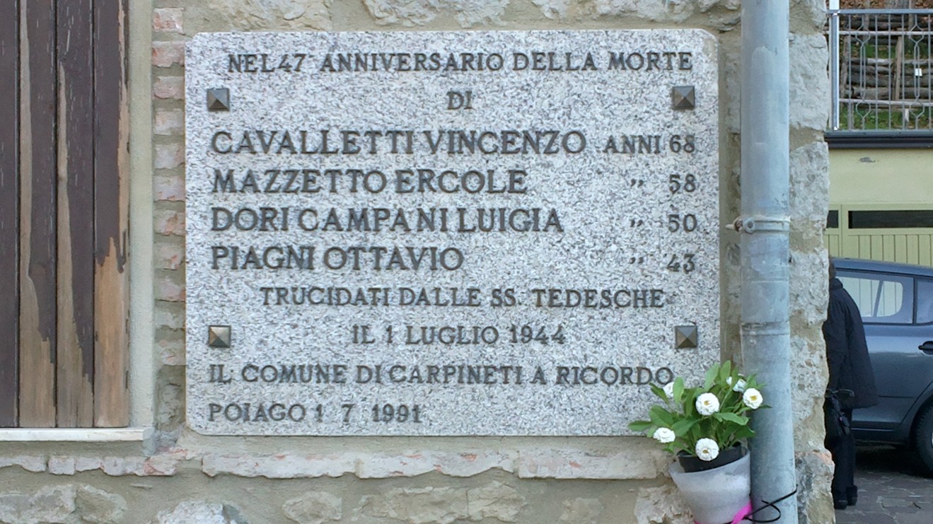 Lapide commemorativa per Cavalletti, Mazzetto, Dori Campani e Piagni, vittime del 1 luglio 1944.