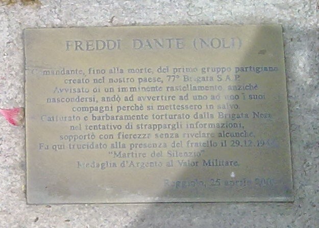 Cippo commemorativo dedicato a Freddi Dante, partigiano torturato dalla Brigata Nera.