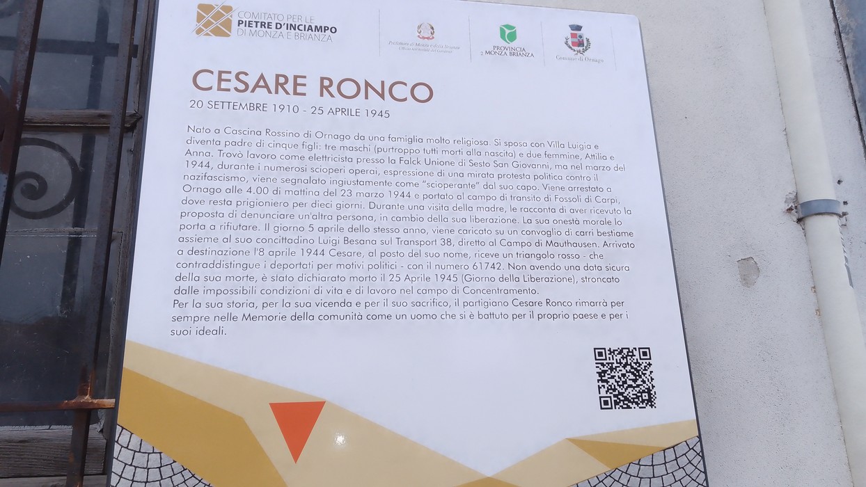 Pietra d'inciampo dedicata a Cesare Ronco, commemorazione storica e culturale per la memoria delle vittime.