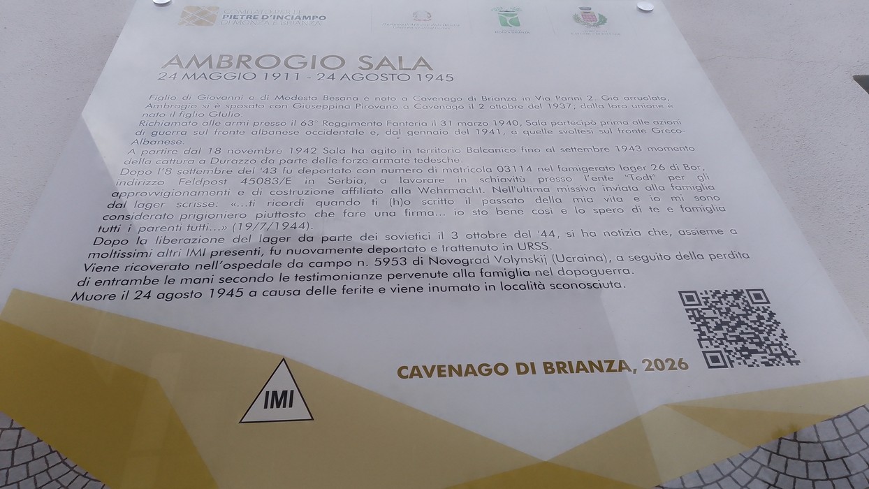 Pietra d'inciampo dedicata ad Ambrogio Sala, commemorativa della sua vita e della deportazione durante la Seconda Guerra Mondiale.