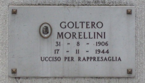 Lapide commemorativa in memoria di Goltero Morellini, ucciso per rappresaglia nel 1944.
