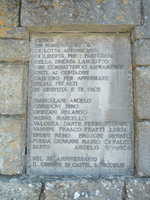 Monumento di Cetica, dedicato ai partigiani anti-fascisti caduti per la libertà e la giustizia.