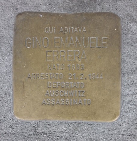 Pietra d'inciampo dedicata a Gino Emanuele Errera, commemorando la sua deportazione e assasinato.