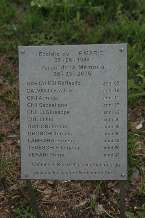 Monumento del Parco della Memoria, dedicato alle vittime dell'eccidio del 25 giugno 1944 a Le Marie.