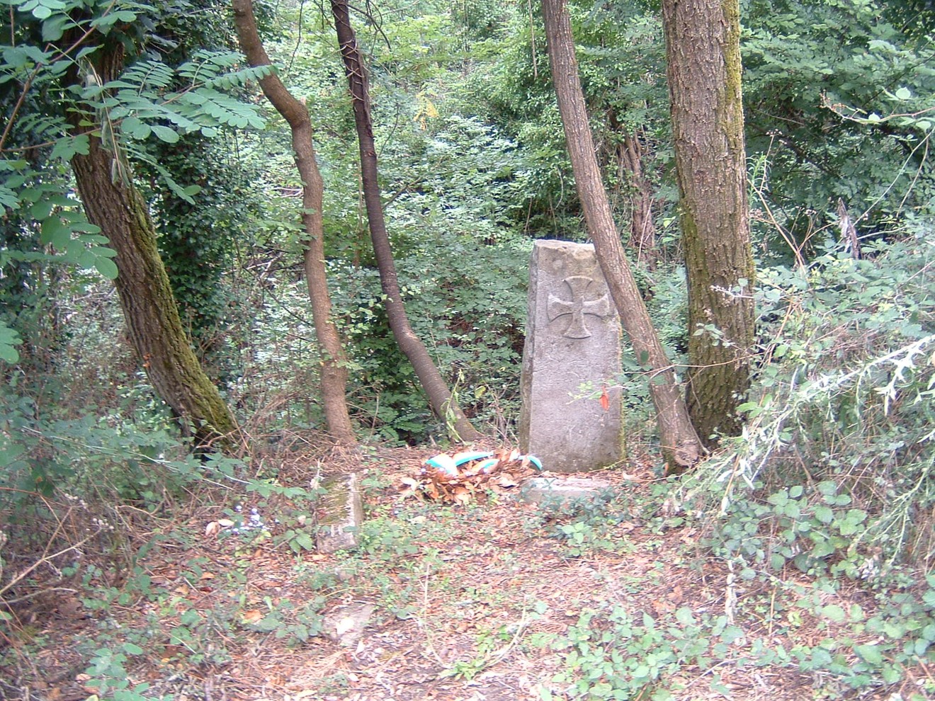 Cippo di Coperzano immerso nella natura, circondato da alberi e vegetazione.