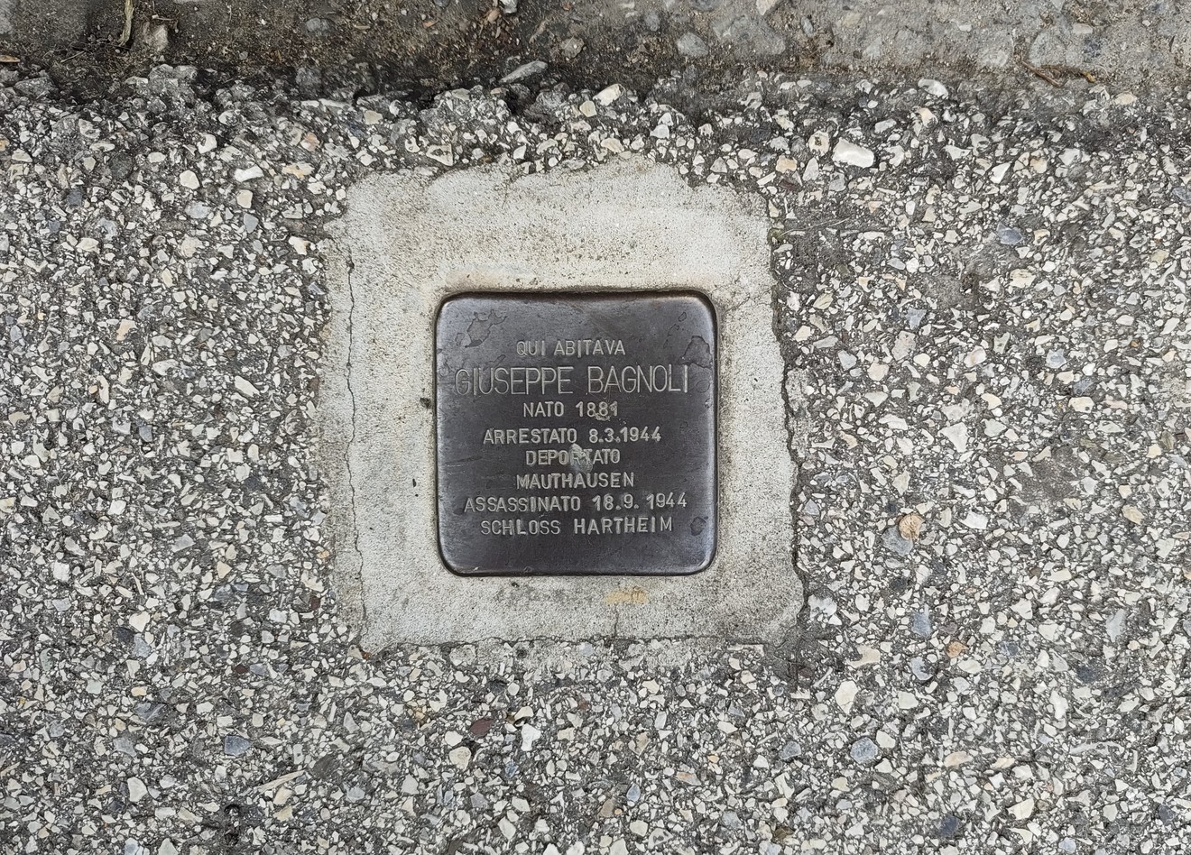 Pietra d'inciampo in ricordo di Giuseppe Bagnoli, vittima della persecuzione nazifascista a Bagnoli.