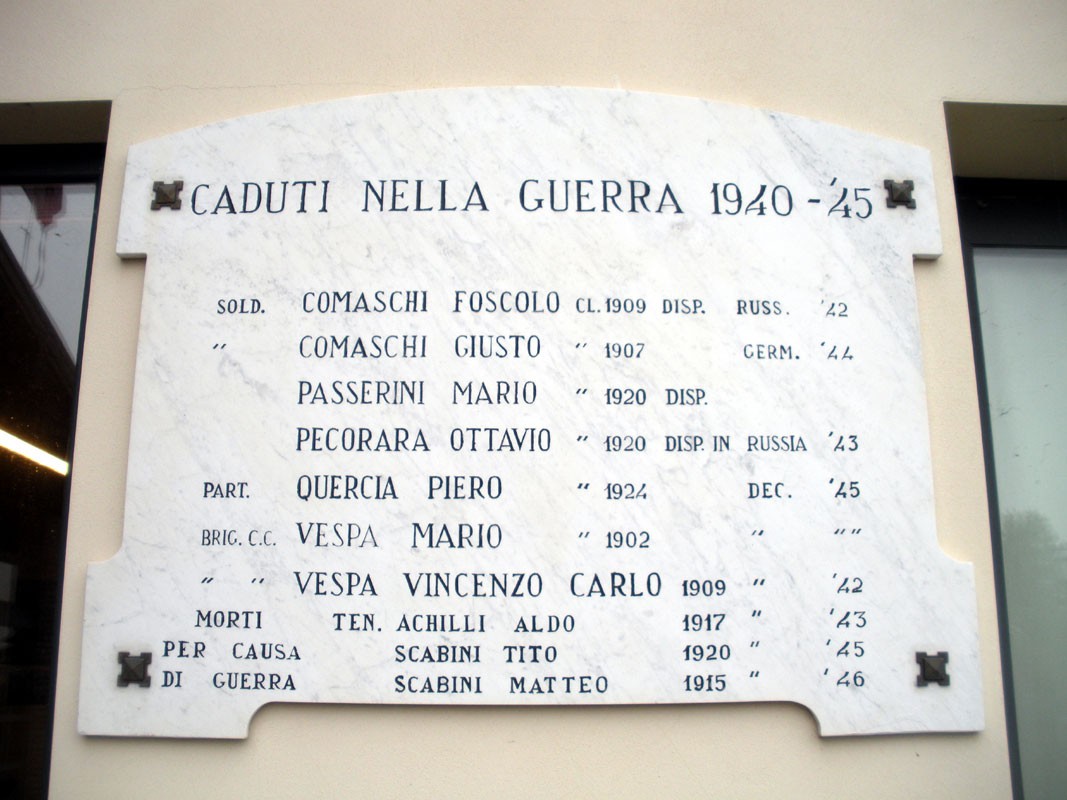 Lapide commemorativa dei caduti di Golferenzo nella guerra 1940-45, con i nomi dei soldati.