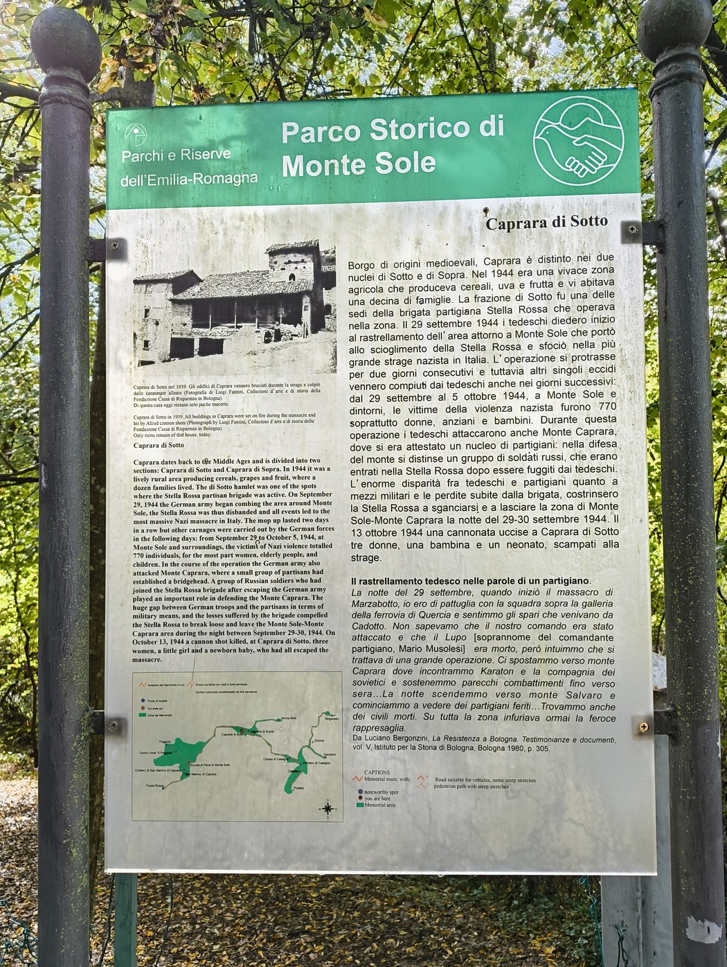 Rovine di Caprara di Sotto, un sito storico nel Parco di Monte Sole, testimone della memoria e della storia locale.
