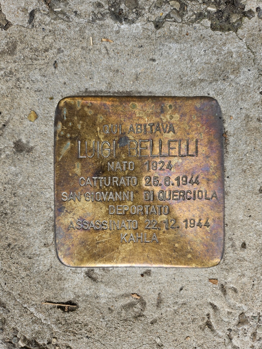 Pietra d'inciampo dedicata a Luigi Bellelli, un memoriale che commemora la sua deportazione e morte.