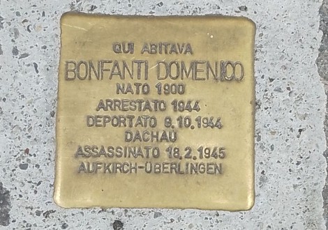 Pietra d'inciampo dedicata a Bonfanti Domenico, segna la sua storia e il ricordo dell'Olocausto a Bonfanti.